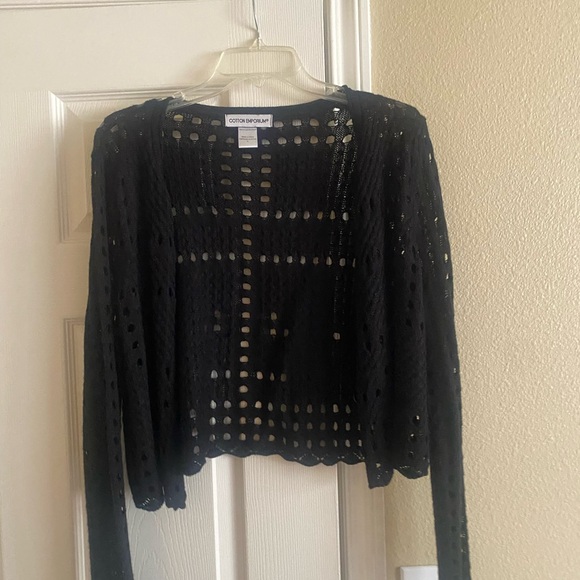 Cotton Emporium Black Cardigan Open-Knit Lightweight - Picture 1 of 2